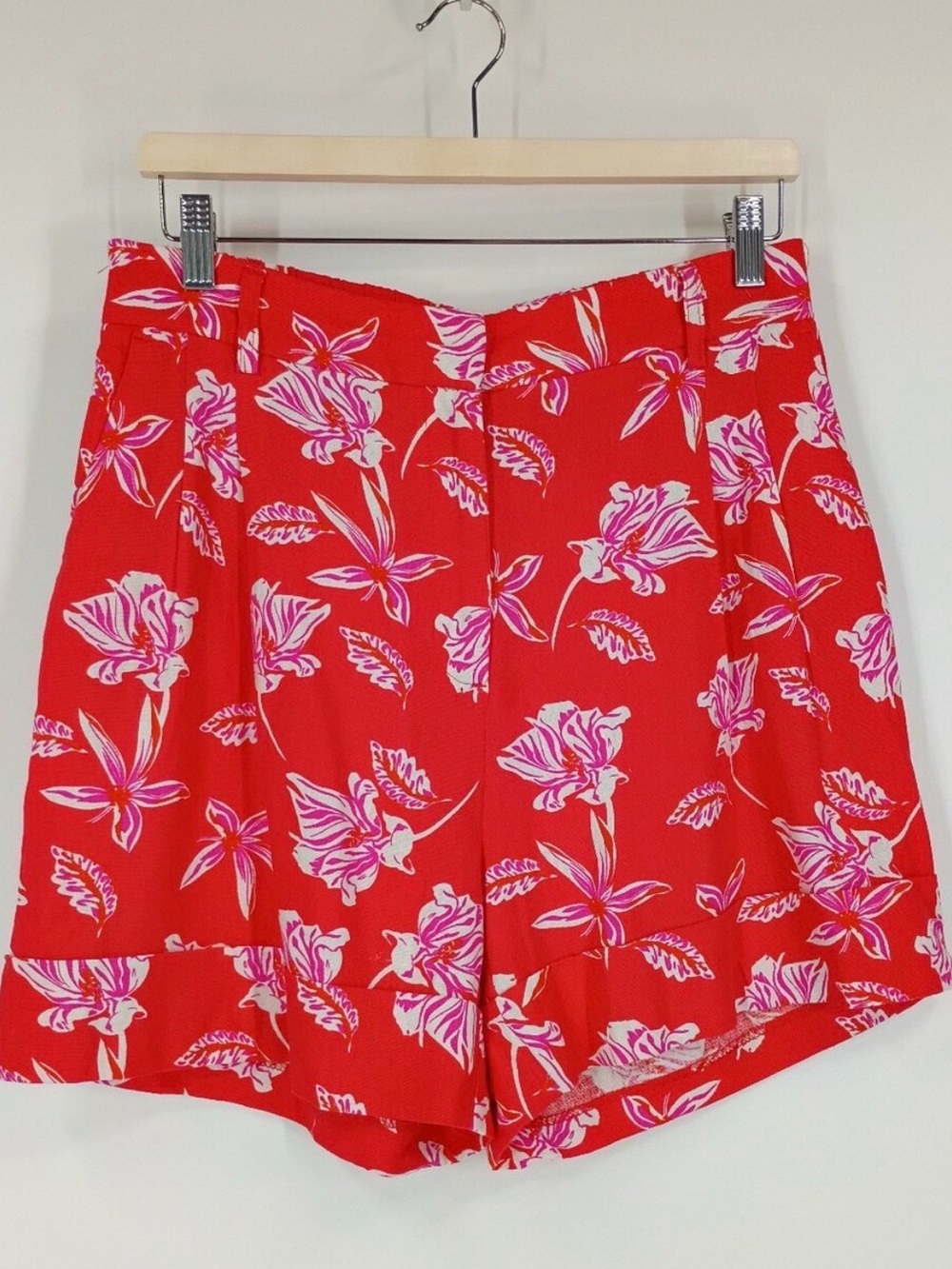Joie Women’s Red Floral linen and rayon Lightweight High-Rise Shorts